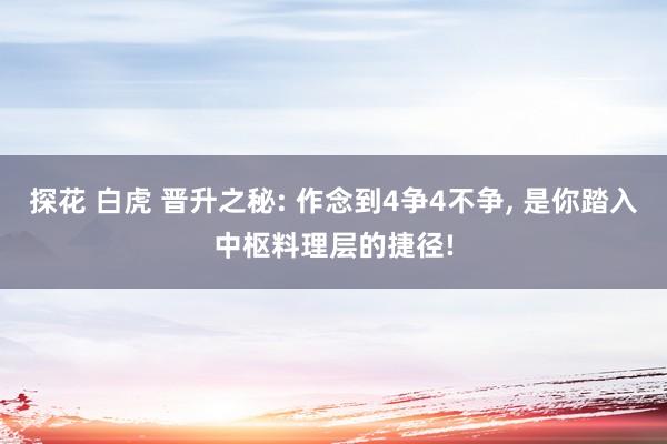 探花 白虎 晋升之秘: 作念到4争4不争， 是你踏入中枢料理层的捷径!